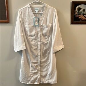 White Casual V-Neck Dolman Sleeve Dress